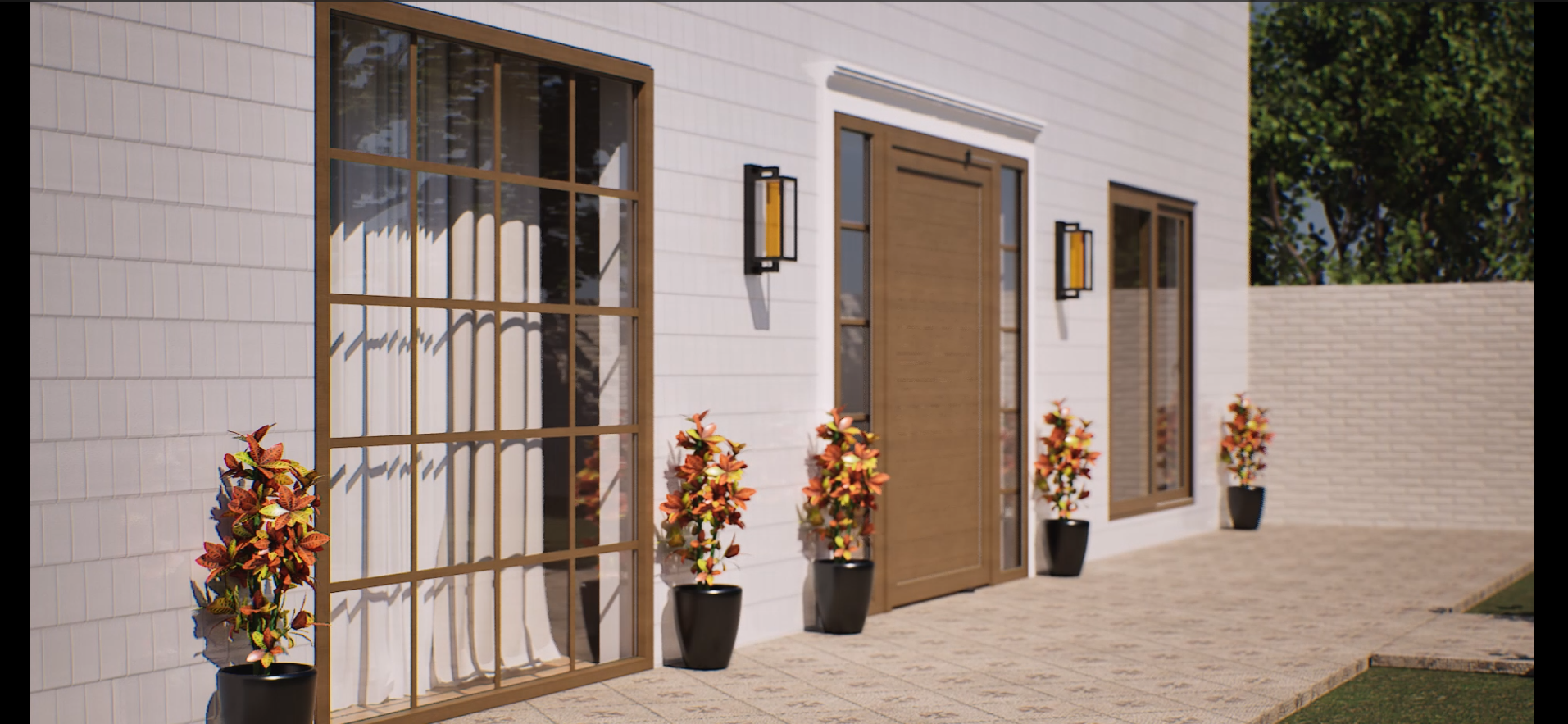 Puerta pivotante de PVC para entrada principal | Golden Oak + fijos laterales imagen carrusel 6